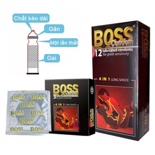 Bao cao su BOSS hộp 12 cái - gân, mỏng ,thuốc , chống tuột