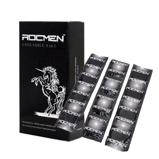 Bao cao su Rocmen Long Shock Đen 4in1 hộp 12 cái