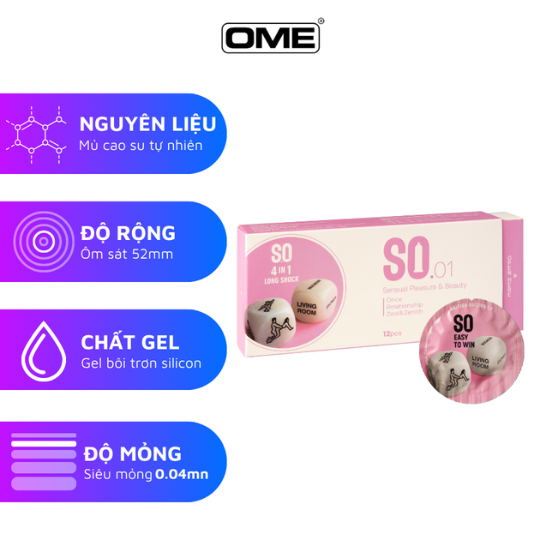 Bao cao su SO 4in1 gân, gai, mỏng, kéo dài hộp 12 cái