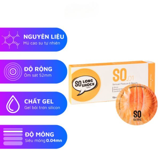 Bao cao su SO Long Shock kéo dài 9% ,siêu mỏng hộp 12 cái