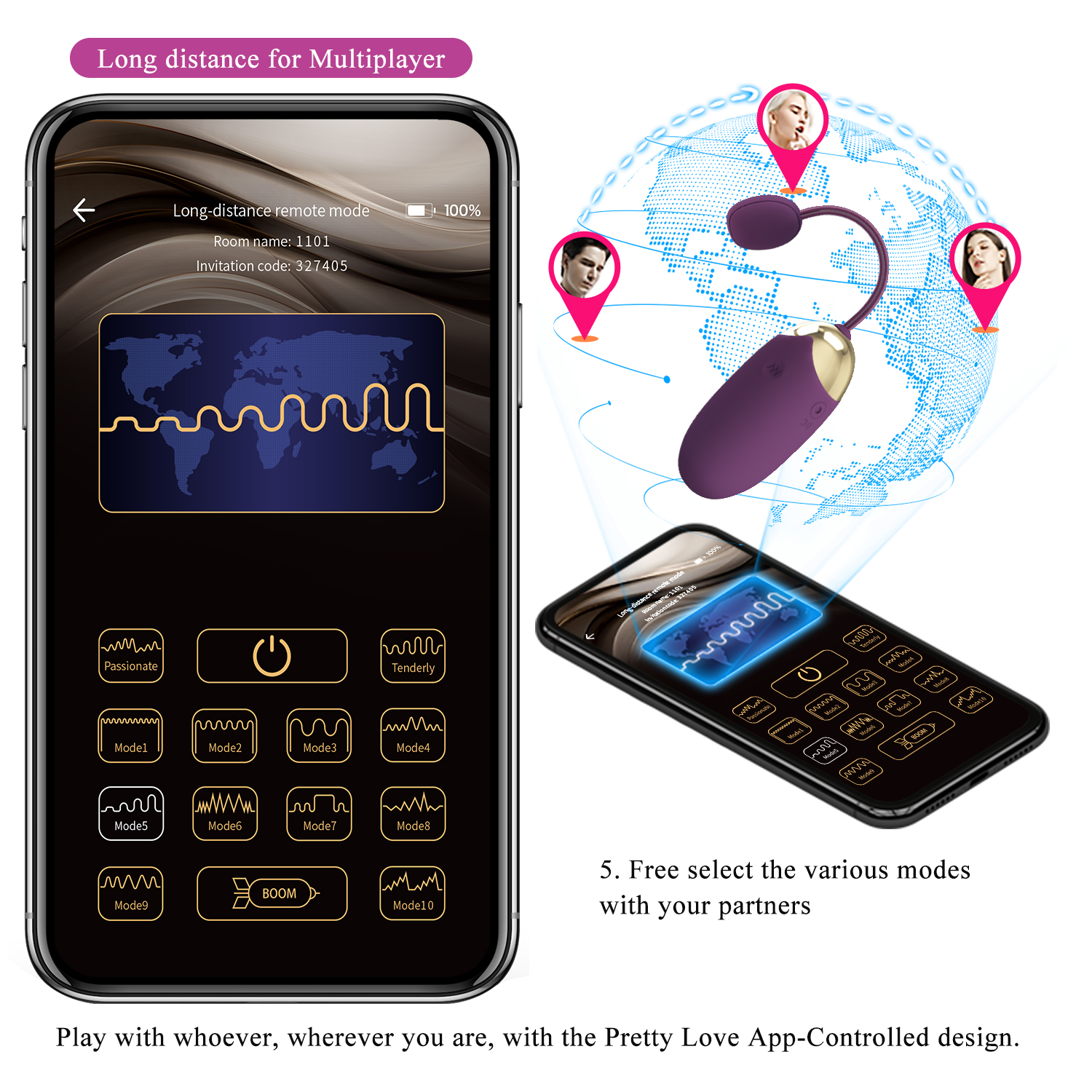 Trứng rung thụt 10 chế độ ĐKTX qua app Pretty Love Klay